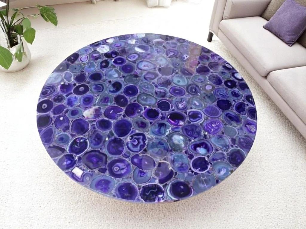Purple Agate Round Coffee Table Luxury Gemstone Home Decor
